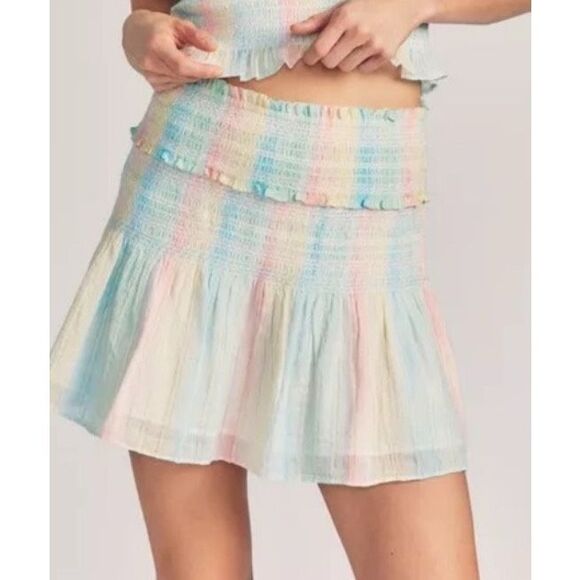 NWOT LoveShackFancy Camilla Skirt Pastel Rainbow Gold, Med $225 C43 - Picture 1 of 7